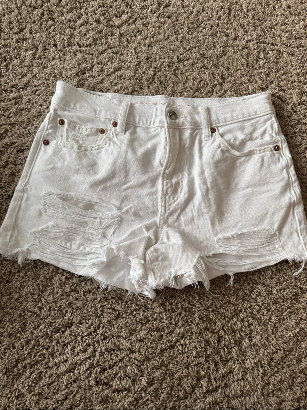 American Eagle Outfitters White Distressed Jean Shorts